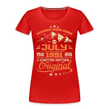 Juillet 1991 Cadeau D’anniversaire Juillet 1991 - T-shirt bio Premium Femme - rouge - Devant - Mia (176cm)