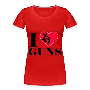 I love guns, rifles, pistols - Women's Premium Organic T-Shirt - red - Front - Mia (176cm)