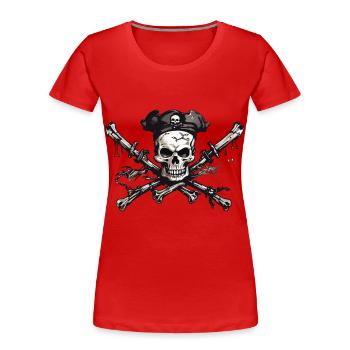 Piratenflagge Skull Freibeuter Halloween Design - Frauen Premium Bio T-Shirt - Rot - Vorne - Mia (176cm)