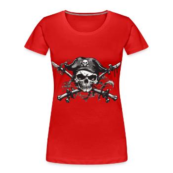 Piratenflagge Jolly Roger Skull Tattoo Design - Frauen Premium Bio T-Shirt - Rot - Vorne - Mia (176cm)