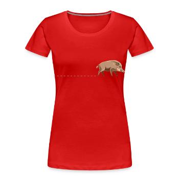 Traces de sanglier chasseur Traces de sanglier - T-shirt bio Premium Femme - rouge - Devant - Mia (176cm)