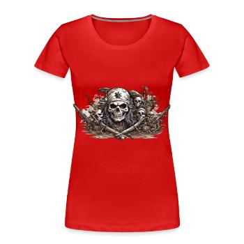 Halloween Piratenflagge Skull Freibeuter Design - Frauen Premium Bio T-Shirt - Rot - Vorne - Mia (176cm)