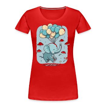Les rêves prennent leur envol : un éléphant s’envole avec Ballo - T-shirt bio Premium Femme - rouge - Devant - Mia (176cm)