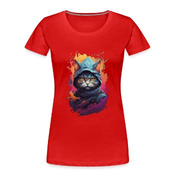 Feuriger Katzenkrieger: Detaillierte Ninja-Katze - Frauen Premium Bio T-Shirt - Rot - Vorne - Mia (176cm)