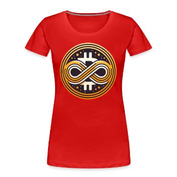 Symbole Bitcoin Valeur infinie 21 millions - T-shirt bio Premium Femme - rouge - Devant - Mia (176cm)