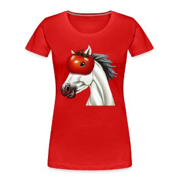 Pferd mit Tomatenkopf - Einzigartiges Kunstwerk - Frauen Premium Bio T-Shirt - Rot - Vorne - Mia (176cm)