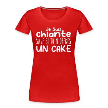 Frau, die anbetet: Kuchen. Lustiger Design-Humor - Frauen Premium Bio T-Shirt - Rot - Vorne - Mia (176cm)