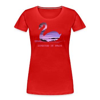 Cygnes cygnes au coucher du soleil Cygne amoureux de l’étang - T-shirt bio Premium Femme - rouge - Devant - Mia (176cm)