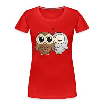Verliebte Comic Eulen - Frauen Premium Bio T-Shirt - Rot - Vorne - Mia (176cm)