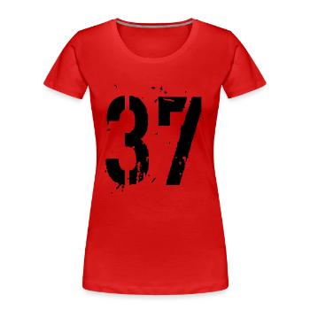 37 Nombre 37 - T-shirt bio Premium Femme - rouge - Devant - Mia (176cm)