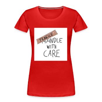 FRAGILE handle with care - Frauen Premium Bio T-Shirt - Rot - Vorne - Mia (176cm)