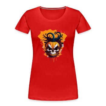 Halloween-Kürbis-Schrägstrich - Frauen Premium Bio T-Shirt - Rot - Vorne - Mia (176cm)