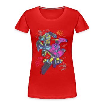 Transformers G1 Esquisse Optimus Prime & Bumblebee - T-shirt bio Premium Femme - rouge - Devant - Mia (176cm)