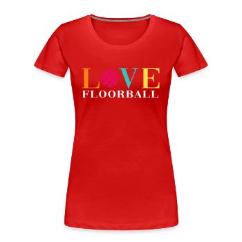 Floorball Unihockey FLOORBALL-LOVE Floorballer - Frauen Premium Bio T-Shirt - Rot - Vorne - Mia (176cm)