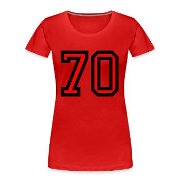 70. 70 YEARS. 70th ANNIVERSARY. 70 YEARS ANNIVERSARY. - Women's Premium Organic T-Shirt - red - Front - Mia (176cm)