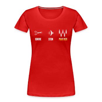Bière bière tente « Ciseaux Pierre Couple bière » caisse de bière - T-shirt bio Premium Femme - rouge - Devant - Mia (176cm)