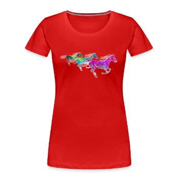 Des chevaux mignons colorés sauvages, dessinés artistiquement - T-shirt bio Premium Femme - rouge - Devant - Mia (176cm)