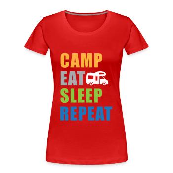 Camp Eat Sleep Repeat Wohnmobil in Farbe - Frauen Premium Bio T-Shirt - Rot - Vorne - Mia (176cm)