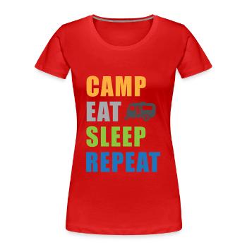 Camp Eat Sleep Repeat Wohnwagen in Farbe - Frauen Premium Bio T-Shirt - Rot - Vorne - Mia (176cm)