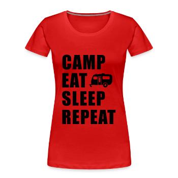 Camp Eat Sleep Repeat Wohnwagen in Schwarz - Frauen Premium Bio T-Shirt - Rot - Vorne - Mia (176cm)