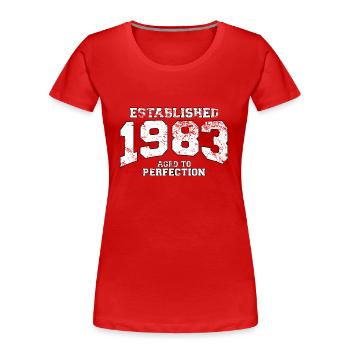 established 1983 - aged to perfection (de) - Frauen Premium Bio T-Shirt - Rot - Vorne - Mia (176cm)