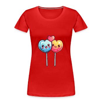 Lollipop Paar Liebe Herz Lustig - Frauen Premium Bio T-Shirt - Rot - Vorne - Mia (176cm)