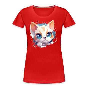 Flauschige Neugier: Babykatzen-Entdecker T-Shirt - Frauen Premium Bio T-Shirt - Rot - Vorne - Mia (176cm)