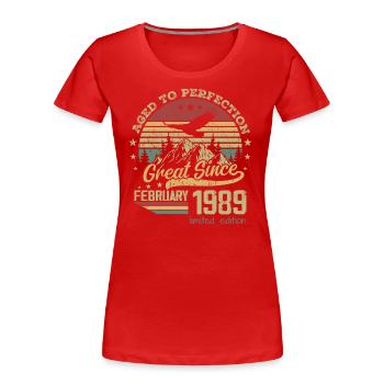 35 years old Aged to Perfection born in February 1989 - Women's Premium Organic T-Shirt - red - Front - Mia (176cm)