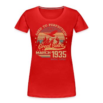 89 years old Aged to Perfection born in March 1935 - Women's Premium Organic T-Shirt - red - Front - Mia (176cm)
