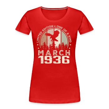 Incomparable since March 1936, 88th Anniversary - Women's Premium Organic T-Shirt - red - Front - Mia (176cm)