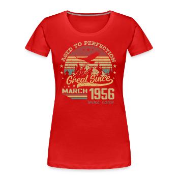 68 years old Aged to Perfection born in March 1956 - Women's Premium Organic T-Shirt - red - Front - Mia (176cm)