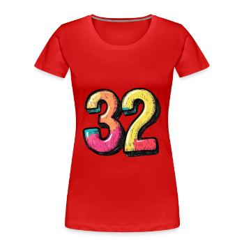32 Zahl Bunt - Frauen Premium Bio T-Shirt - Rot - Vorne - Mia (176cm)