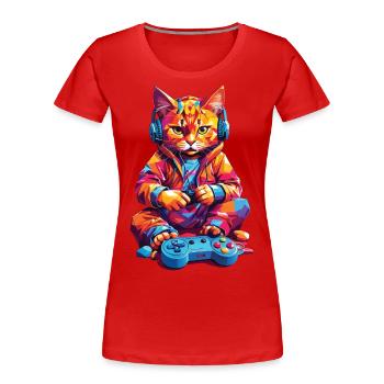 Drôle Rétro Gaming Cat Nerd Gamer Design - T-shirt bio Premium Femme - rouge - Devant - Mia (176cm)