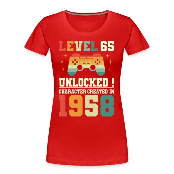 Niveau 65 Anniversaire Gamer 65 Ans - T-shirt bio Premium Femme - rouge - Devant - Mia (176cm)