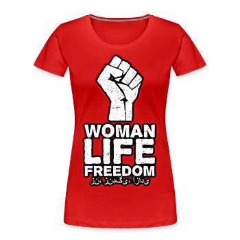 Frau Leben Freiheit | Faust und Persische Schrift - Frauen Premium Bio T-Shirt - Rot - Vorne - Mia (176cm)