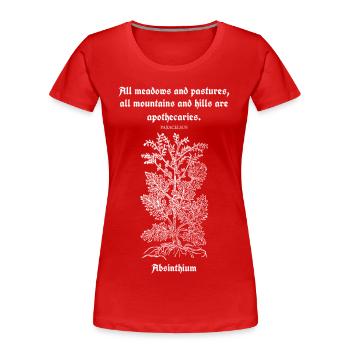 Citation latine de Paracelse – Absinthium Illustration - T-shirt bio Premium Femme - rouge - Devant - Mia (176cm)
