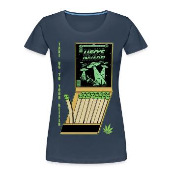 UFO Invasion Vintage Poster Design - Women's Premium Organic T-Shirt - navy - Front - Mia (176cm)