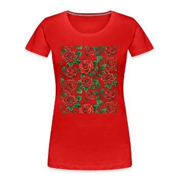 Rosen Muster - Frauen Premium Bio T-Shirt - Rot - Vorne - Mia (176cm)