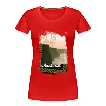 Irland T Shirt Design Steilküste - Frauen Premium Bio T-Shirt - Rot - Vorne - Mia (176cm)
