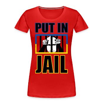 Putin Jail- Putin hinter Gitter mit Ukraine Flagge - Frauen Premium Bio T-Shirt - Rot - Vorne - Mia (176cm)