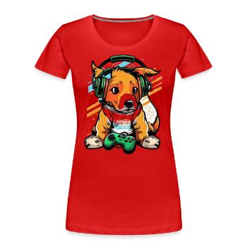 Gamers Hund - Frauen Premium Bio T-Shirt - Rot - Vorne - Mia (176cm)