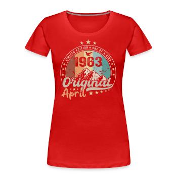 1963 April 1963 Geburtstag April 1963 April - Frauen Premium Bio T-Shirt - Rot - Vorne - Mia (176cm)