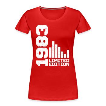 Vintage, 1983, Cadeau d’anniversaire, 1983, Année 1983 - T-shirt bio Premium Femme - rouge - Devant - Mia (176cm)