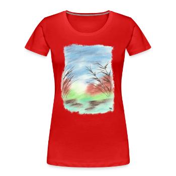 Strand/Düne Blau-/Grüntöne (Pastellkreide) - Frauen Premium Bio T-Shirt - Rot - Vorne - Mia (176cm)