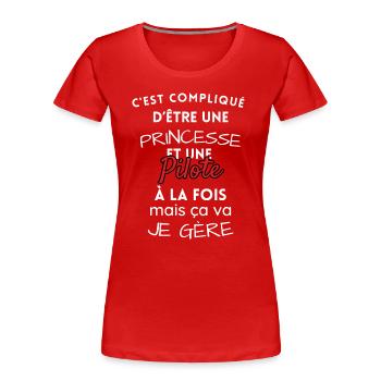 Prinzessin und Pilotin, ich schaffe es! - Frauen Premium Bio T-Shirt - Rot - Vorne - Mia (176cm)