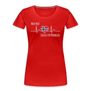 Mein Herz schlägt für Norwegen Skandinavien - Frauen Premium Bio T-Shirt - Rot - Vorne - Mia (176cm)