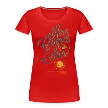 SmileyWorld Voici Le Soleil Souriant! - T-shirt bio Premium Femme - rouge - Devant - Mia (176cm)