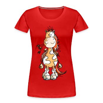 Glückliches Westernpferd - Frauen Premium Bio T-Shirt - Rot - Vorne - Mia (176cm)