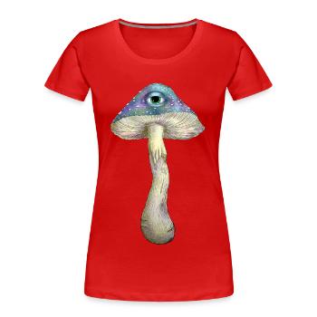 One Eyed Rainbow Mushroom - Women's Premium Organic T-Shirt - red - Front - Mia (176cm)