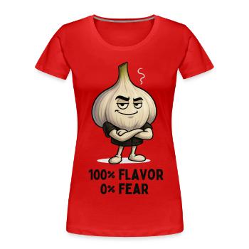 Knoblauch Attitüde: 100% Geschmack Karikatur  - Frauen Premium Bio T-Shirt - Rot - Vorne - Mia (176cm)